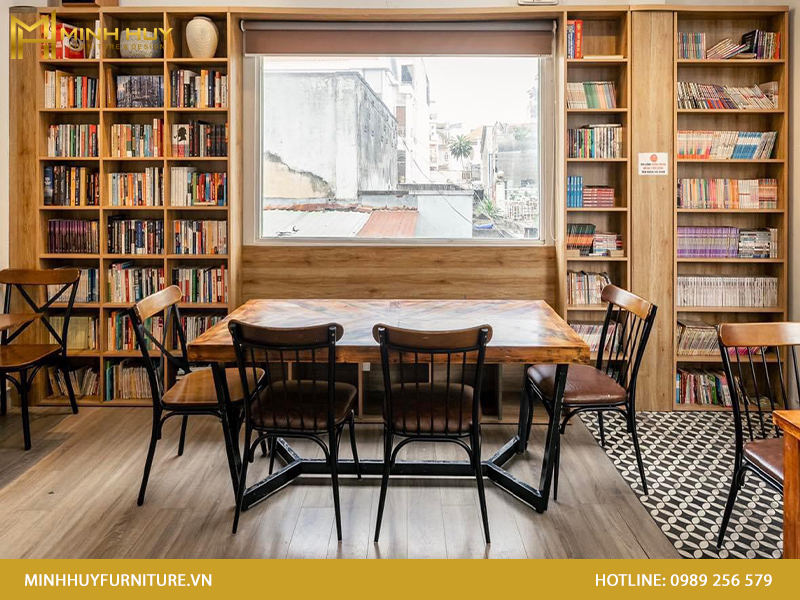 bàn học chân sắt có giá sách